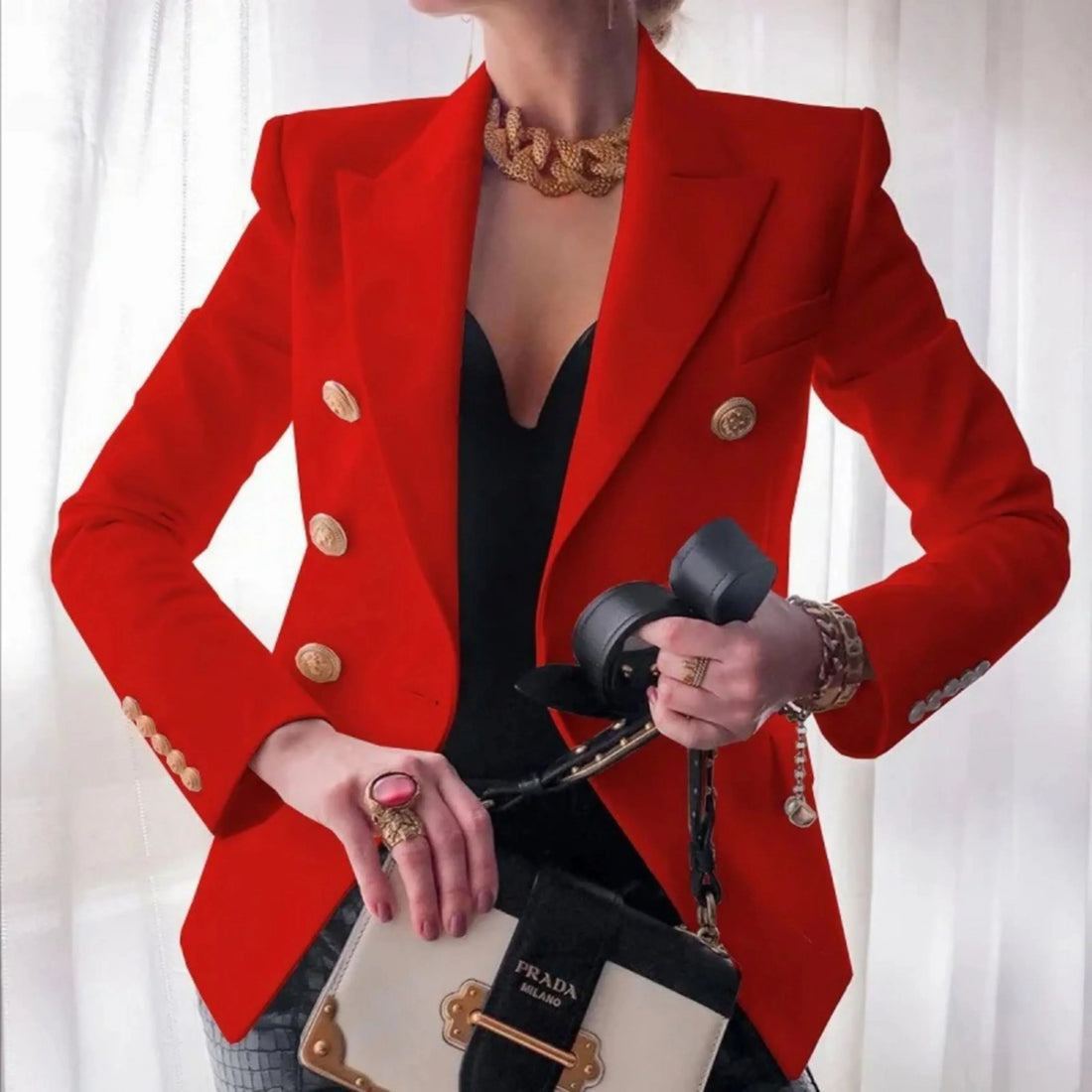 Blazer Femme – Boutons Dorés, Structuré