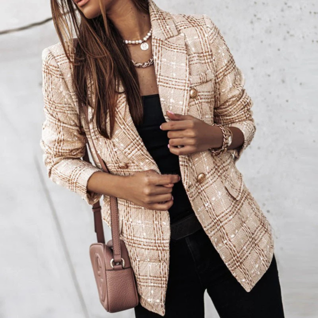 Blazer Femme – Carreaux, Tissu Souple