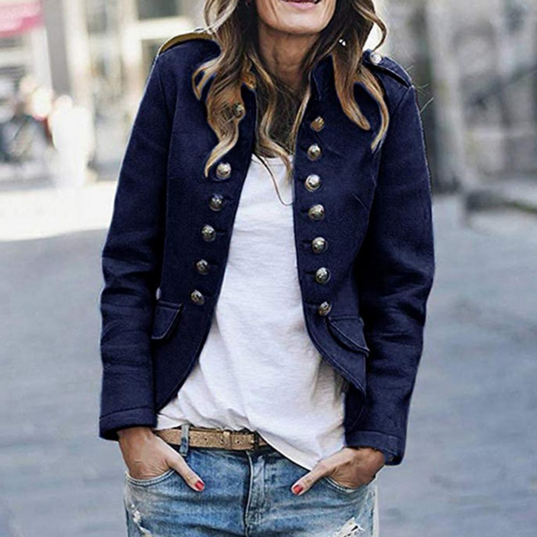 Blazer Femme – Coupe Courte, Col Montant