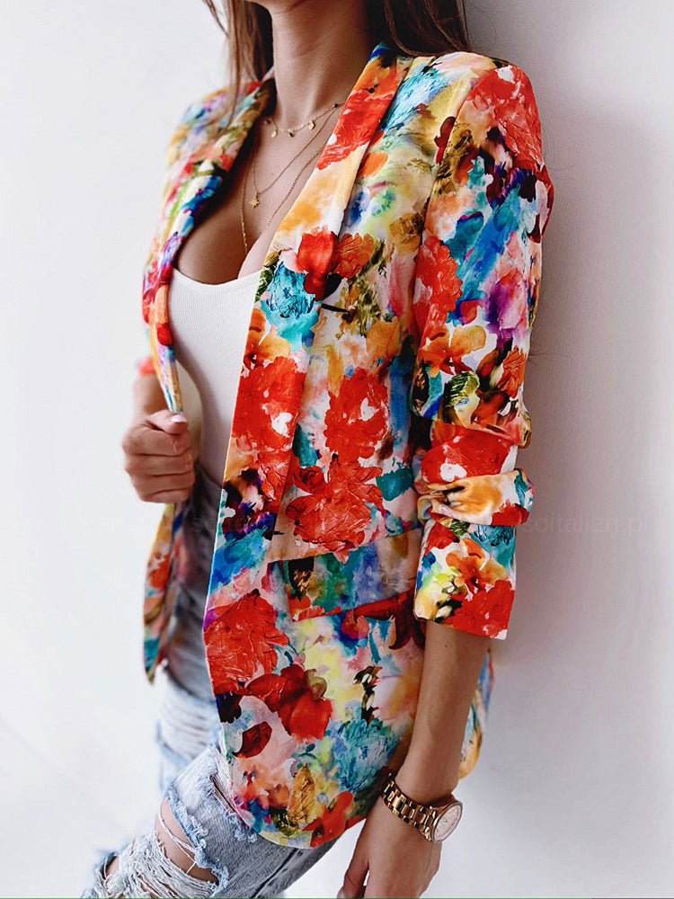 Blazer Femme – Fleurie Multicolore, Légère Manches Longues
