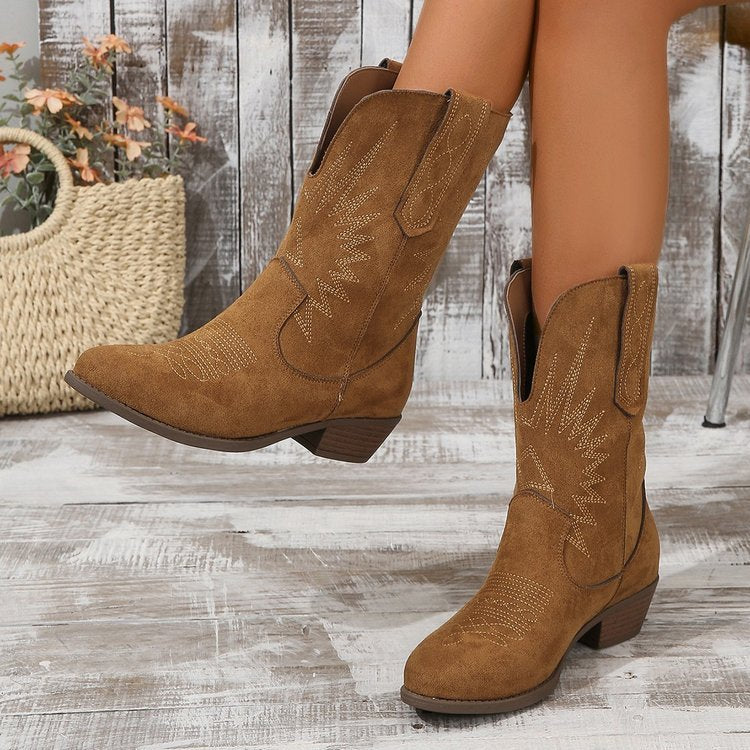 Bottes Cowboy Femme – Bout Pointu, Aspect Mat
