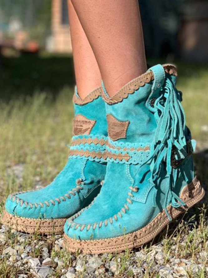 Bottes Cowboy Femme à Franges – Style Western, Bout Pointu