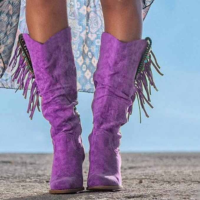 Bottes Cowboy Femme à Franges – Style Western, Talon Bloc