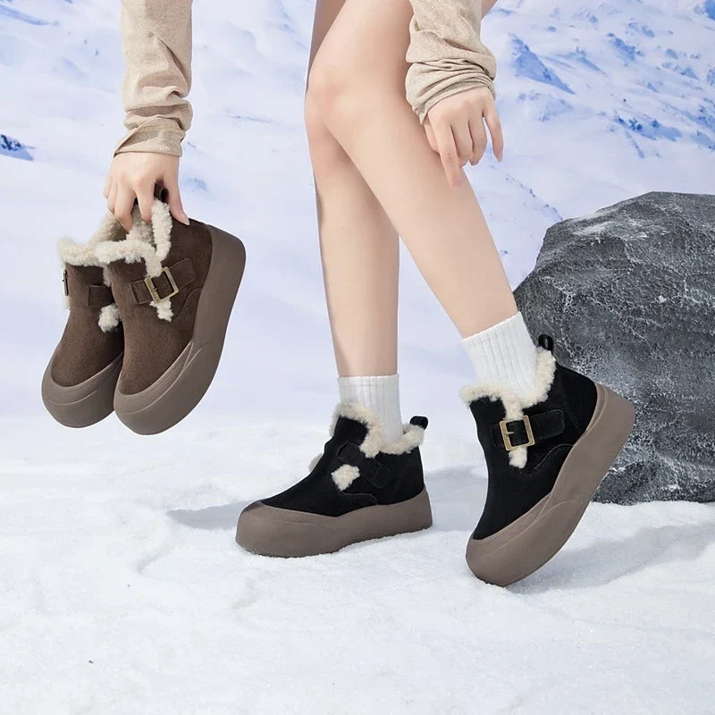 Bottes de Neige Femme – Neige Fourrées Aspect Cuir Crantée, Semelle Antidérapante