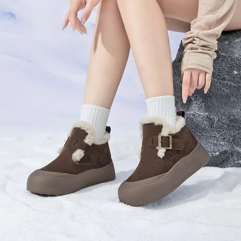 Bottes de Neige Femme – Neige Fourrées Aspect Cuir Crantée, Semelle Antidérapante
