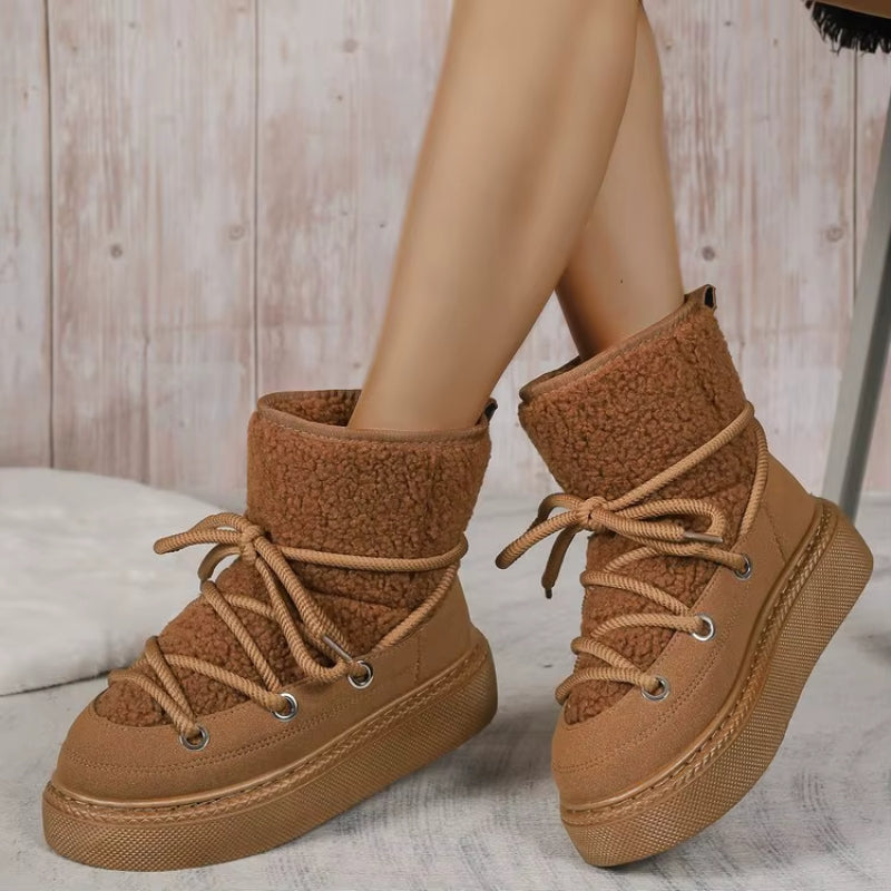 Bottes de Neige Femme – Revers Sherpa, Laçage