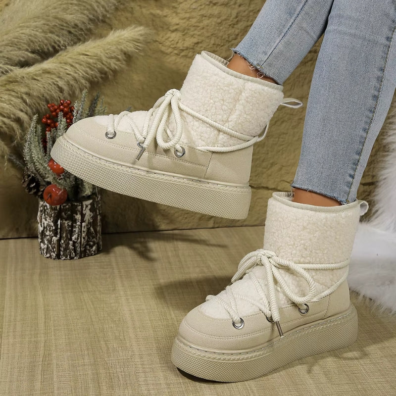 Bottes de Neige Femme – Revers Sherpa, Laçage
