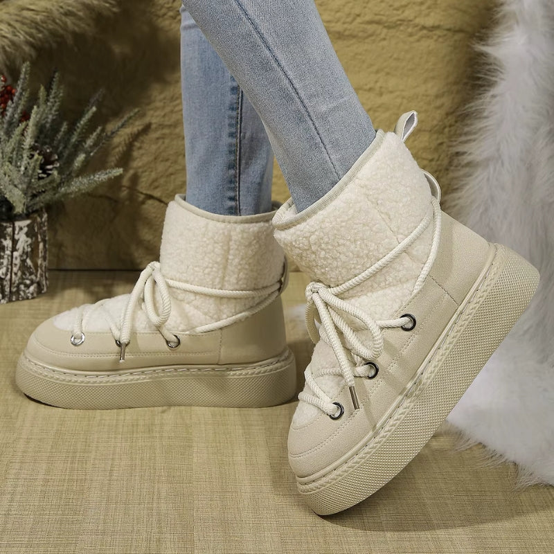 Bottes de Neige Femme – Revers Sherpa, Laçage