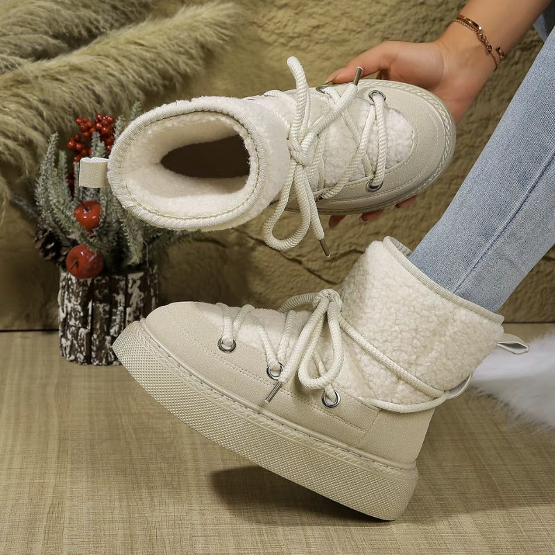 Bottes de Neige Femme – Revers Sherpa, Laçage