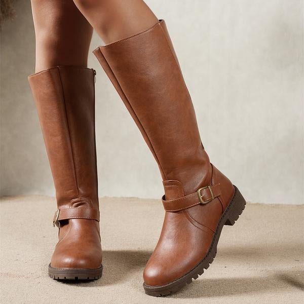 Bottes Hautes Femme – Aspect Daim Boucle Crantée, Aspect Cuir