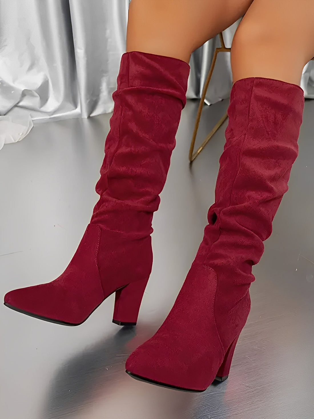Bottes Hautes Femme – Aspect Daim, Tige Structurée
