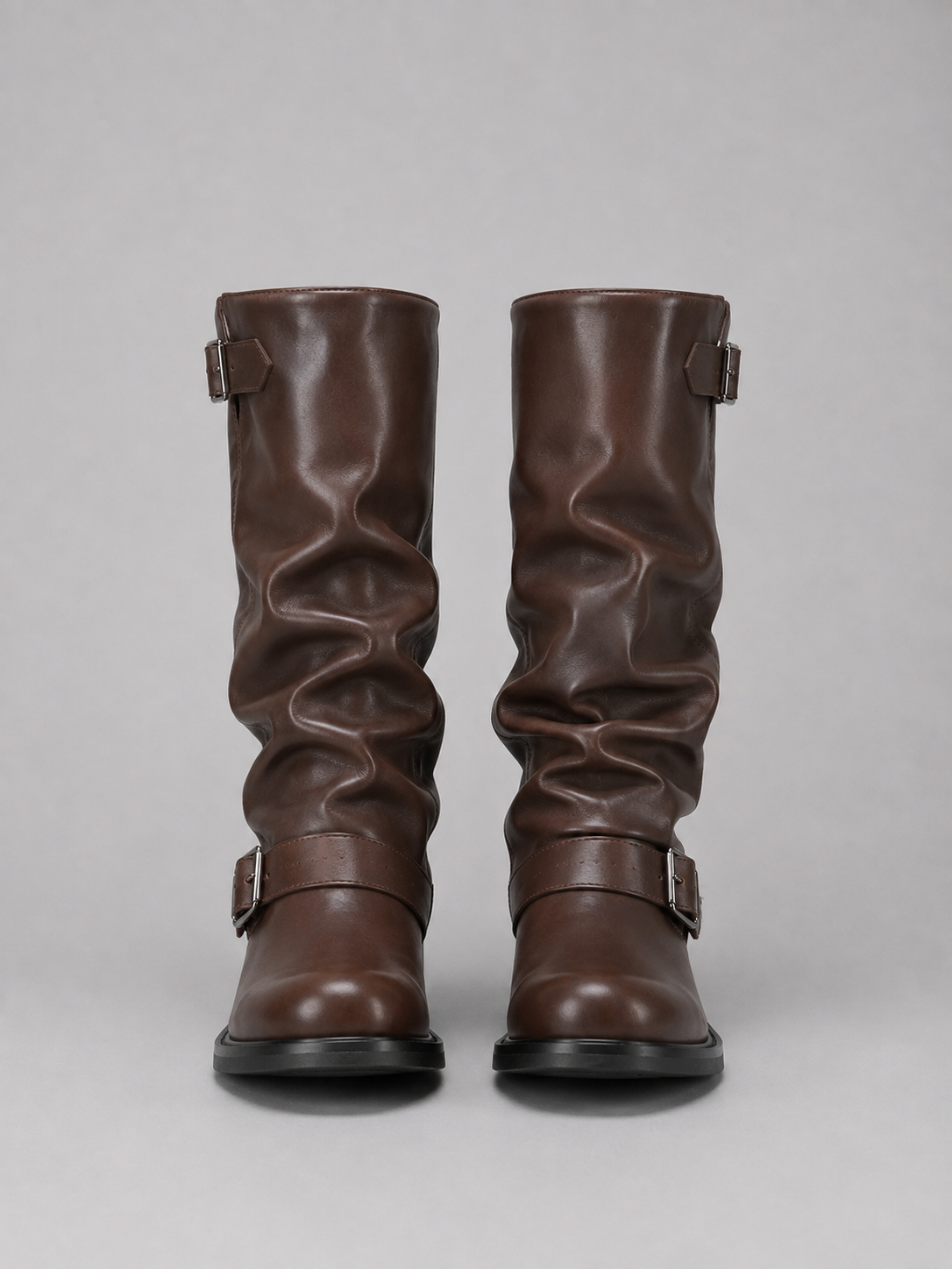 Bottes Hautes Femme – Boucles Aspect Cuir, Talon Bloc