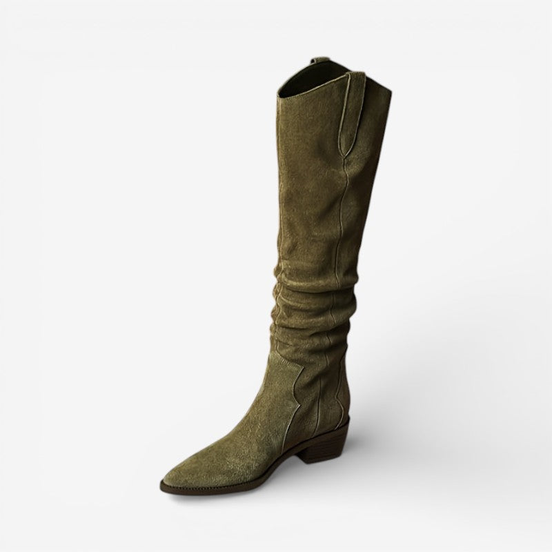 Bottes Hautes Femme – Bout Pointu, Aspect Daim