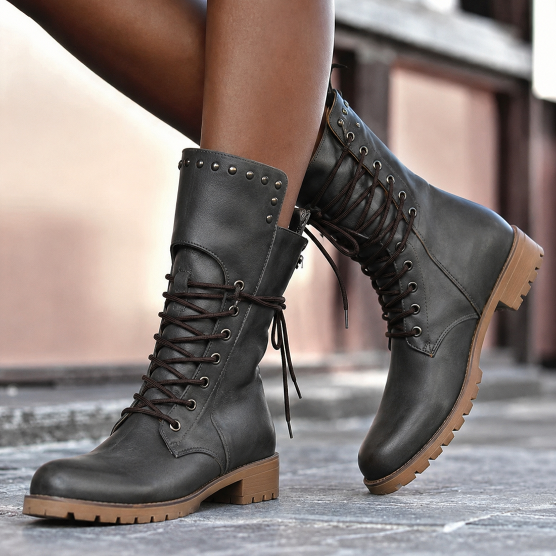 Bottes Hautes Femme – Mi-Hautes Aspect Cuir, Talon Bloc