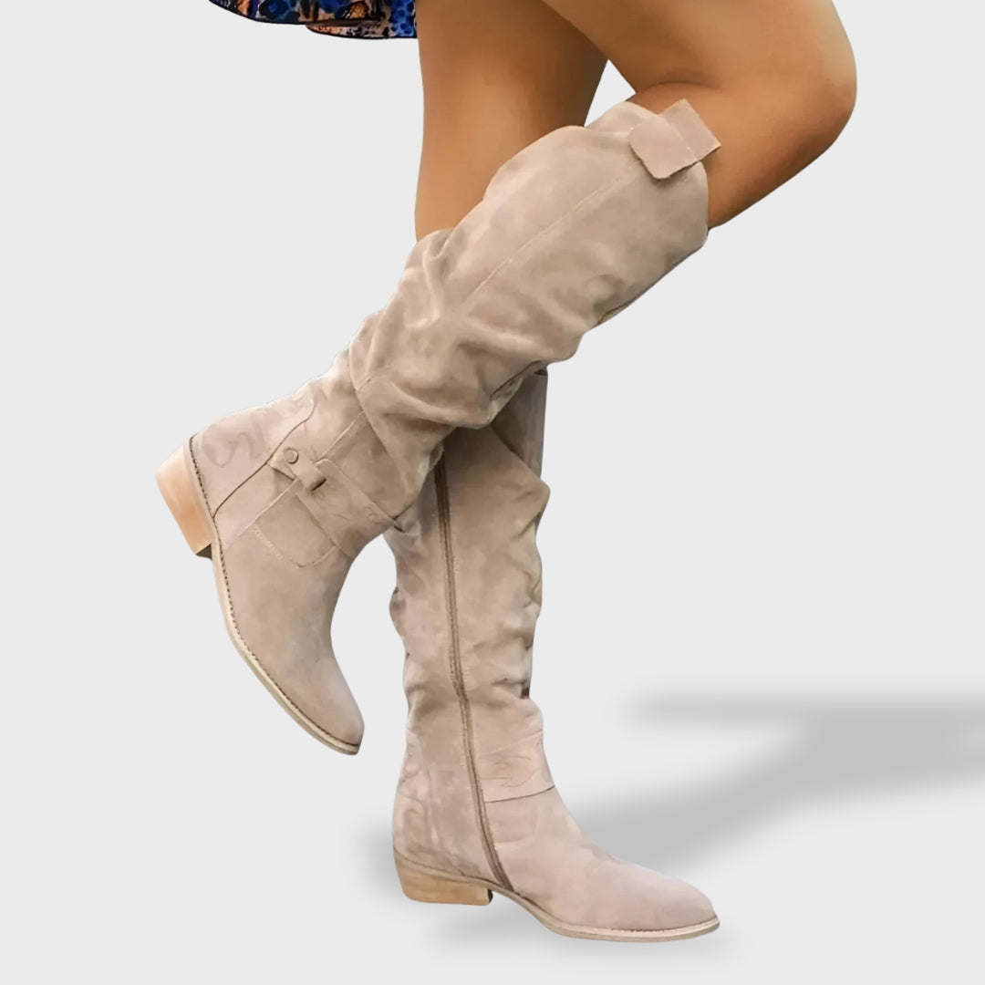 Bottes Hautes Femme – Plissées, Talon Bloc Stable