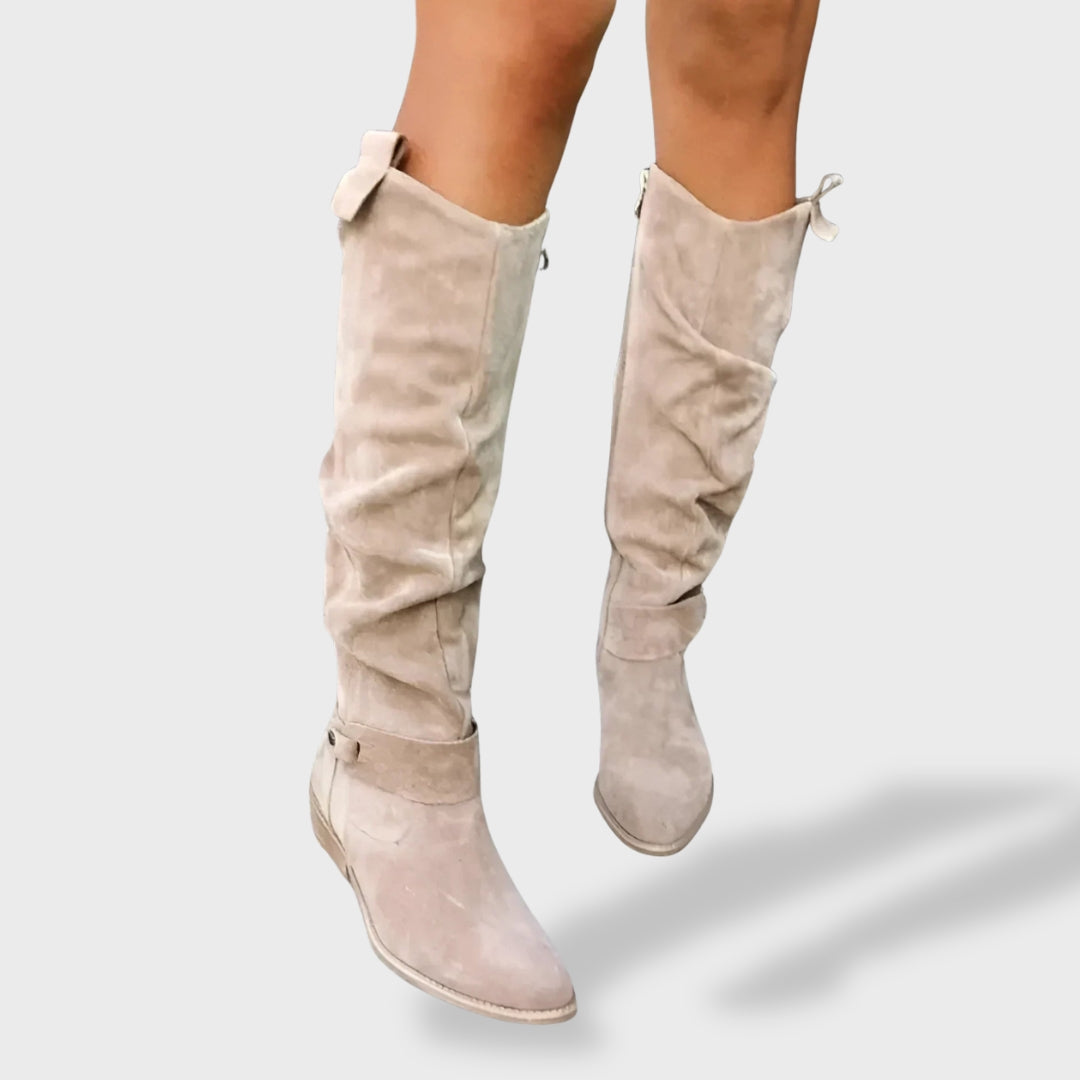 Bottes Hautes Femme – Plissées, Talon Bloc Stable