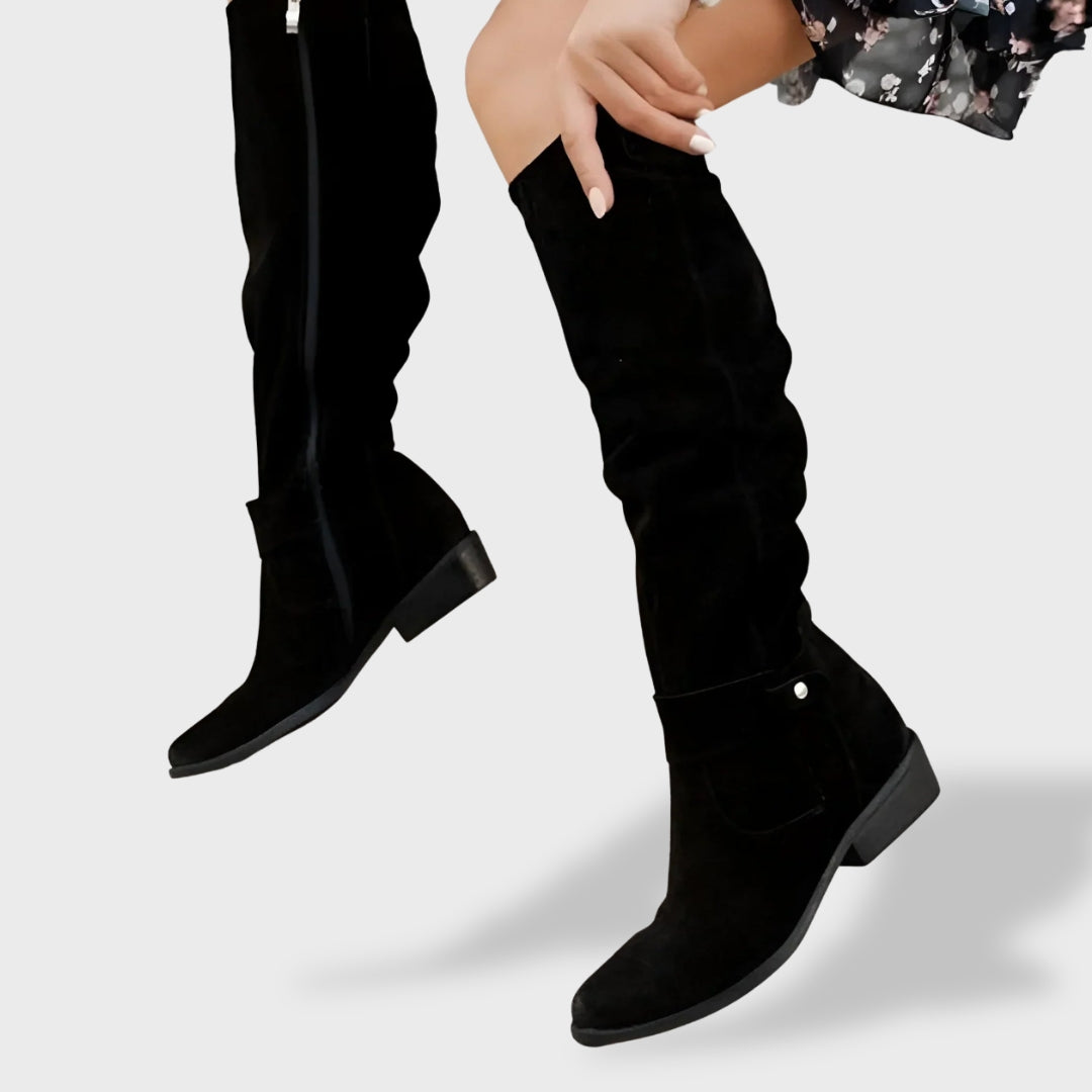 Bottes Hautes Femme – Plissées, Talon Bloc Stable