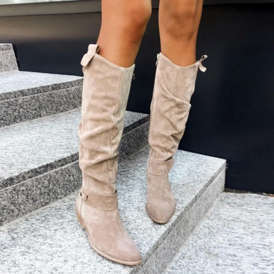 Bottes Hautes Femme Souples – Aspect Daim, Bride Cheville