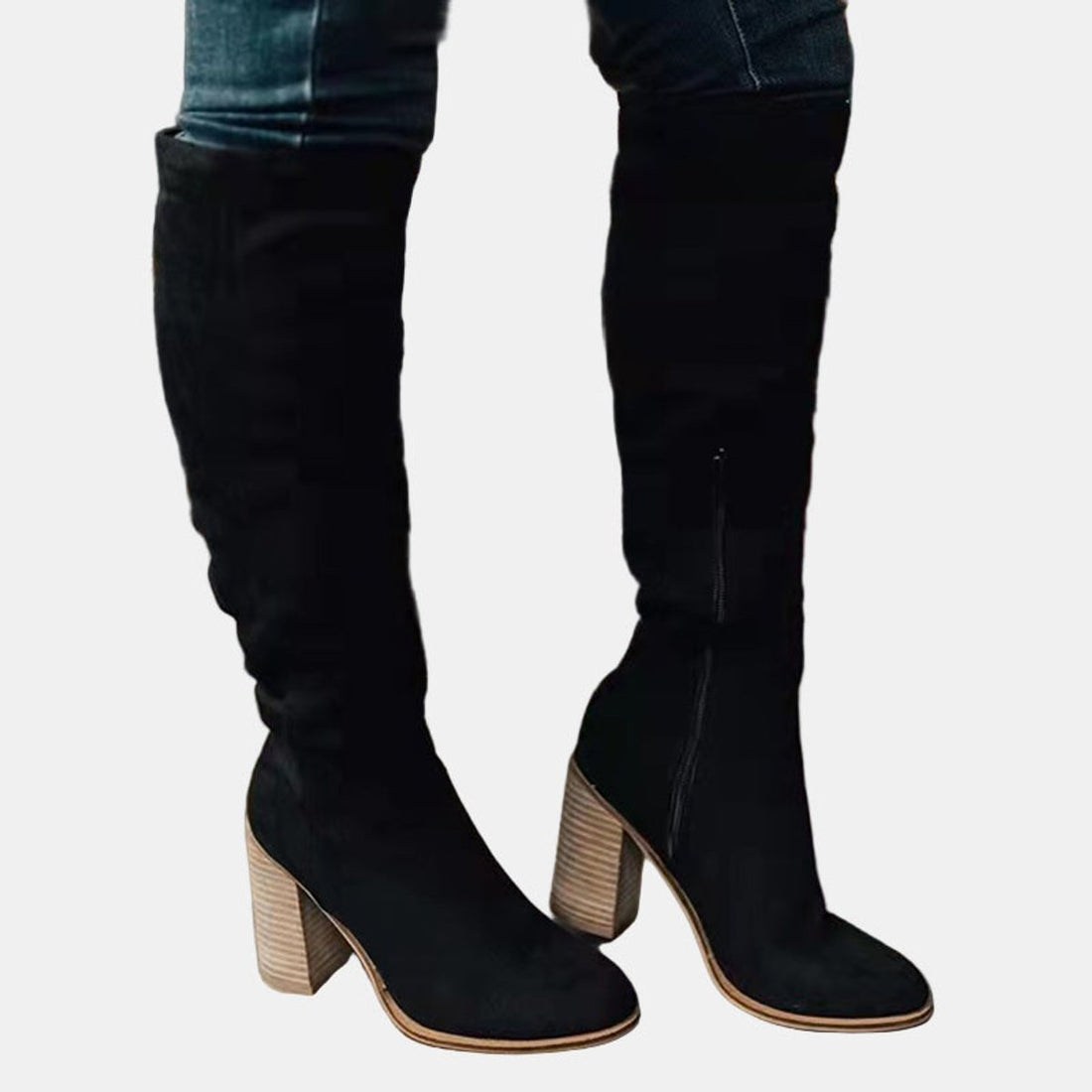 Bottes Hautes Femme – Talon Bloc, Fermeture Éclair