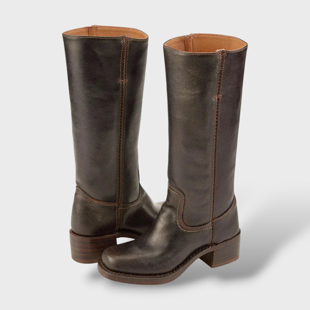 Bottes Hautes Femme – Talon Bloc Structuré, Surpiqûres Contrastantes