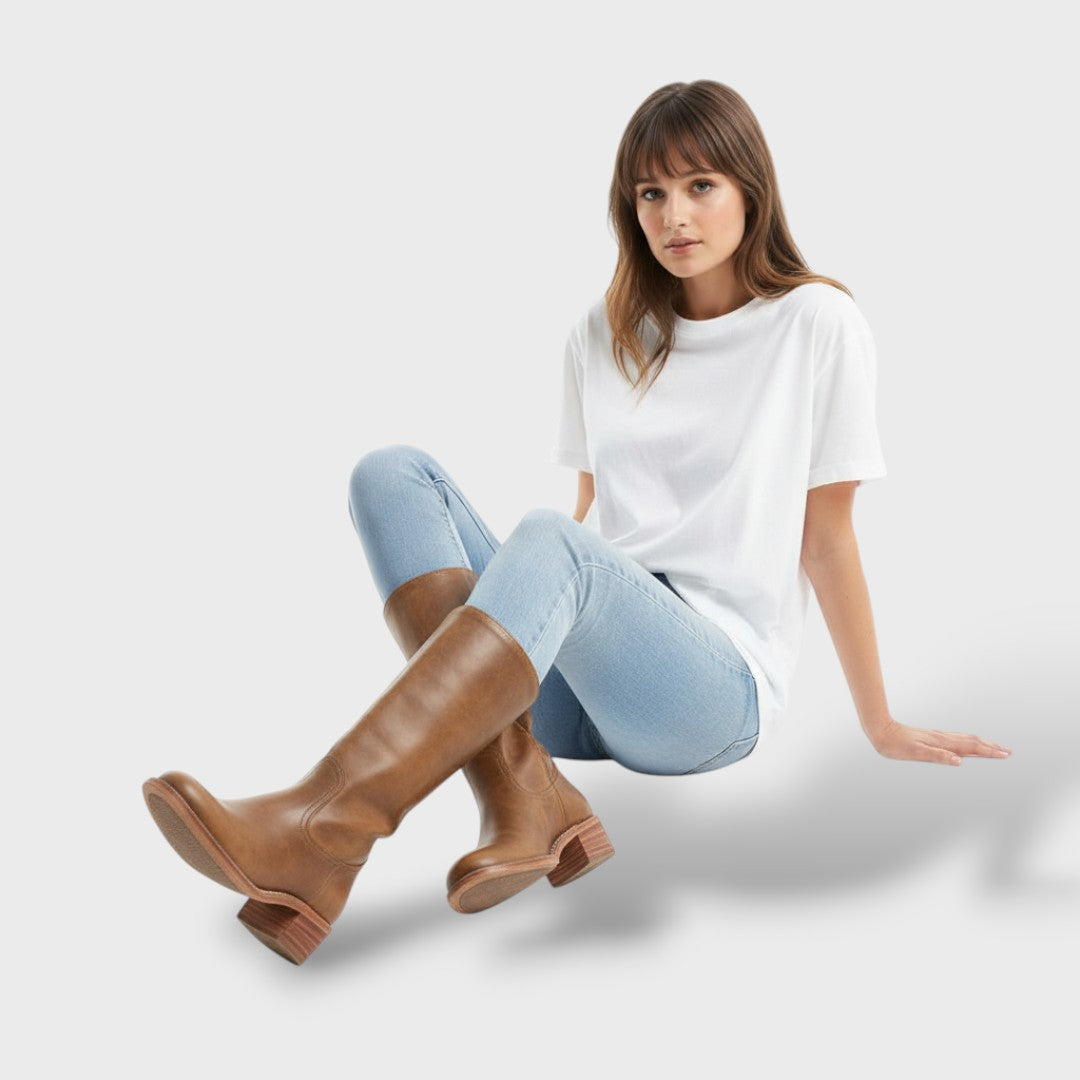 Bottes Hautes Femme – Talon Bloc Structuré, Surpiqûres Contrastantes