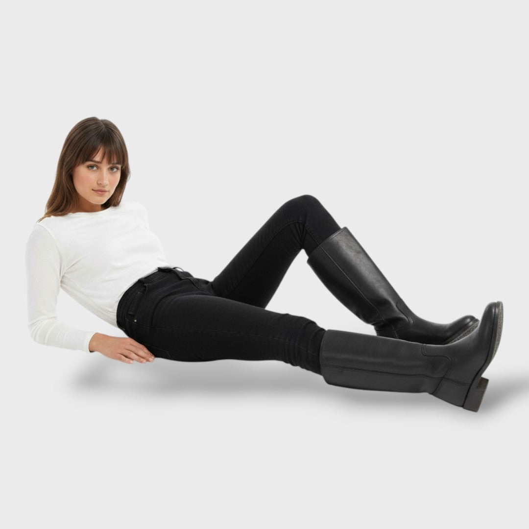 Bottes Hautes Femme – Talon Bloc Structuré, Surpiqûres Contrastantes
