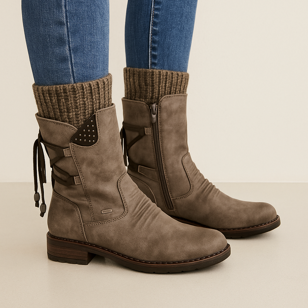 Bottes Mi-Mollet Femme – Revers Tricot, Aspect Daim
