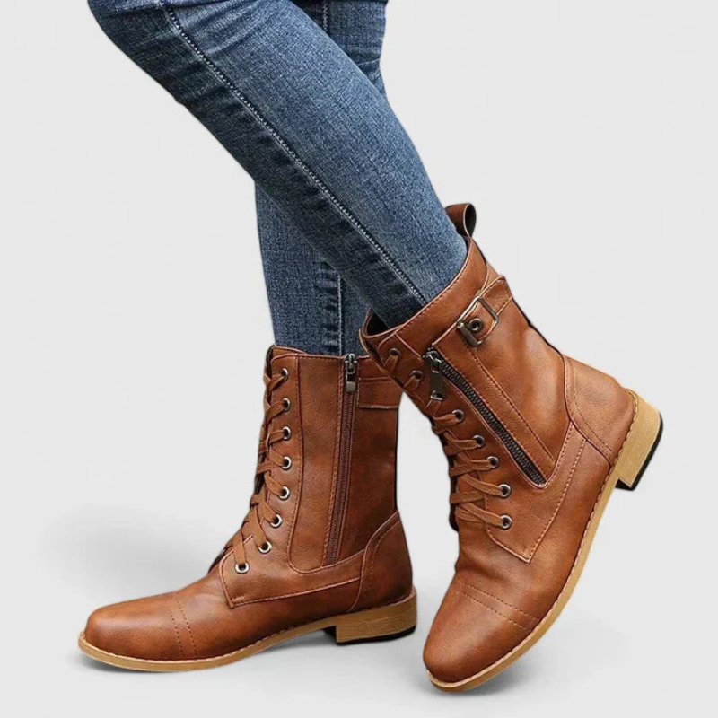 Bottines à Lacets Femme – Style Motard, Zip Latéral