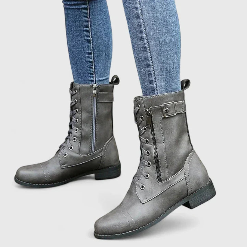 Bottines à Lacets Femme – Style Motard, Zip Latéral