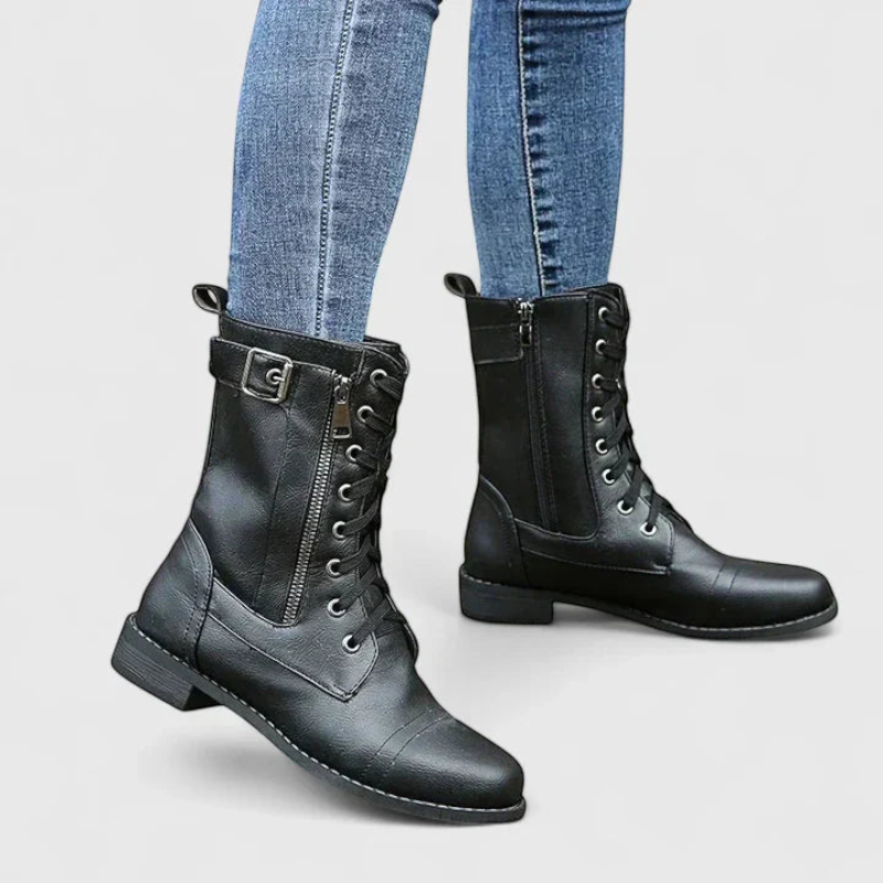 Bottines à Lacets Femme – Style Motard, Zip Latéral