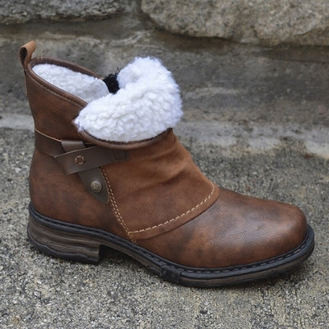 Bottines Femme – Aspect Cuir Fourrées Boucle Crantée, Talon Bloc