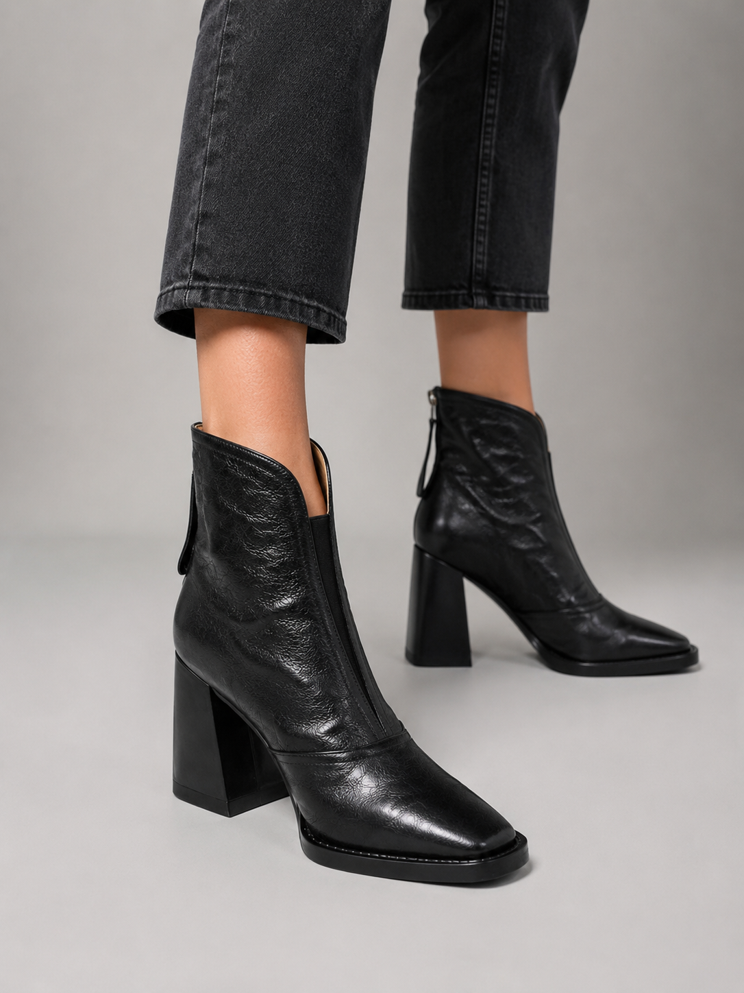 Bottines Femme – Aspect Cuir, Talon Bloc