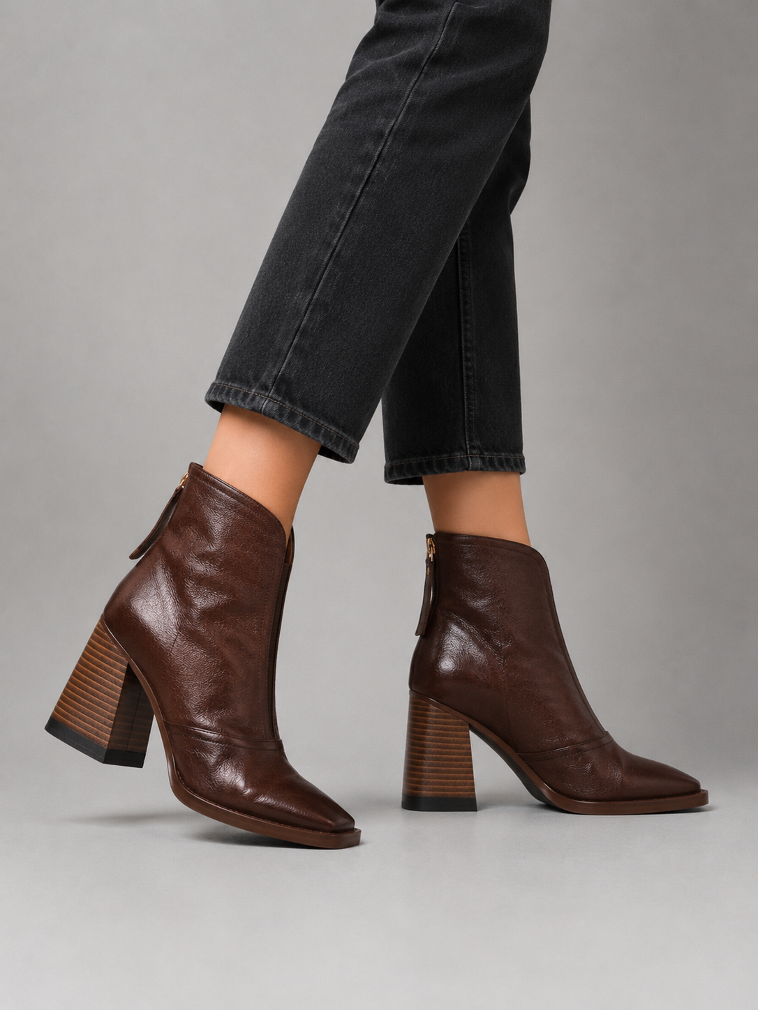 Bottines Femme – Aspect Cuir, Talon Bloc