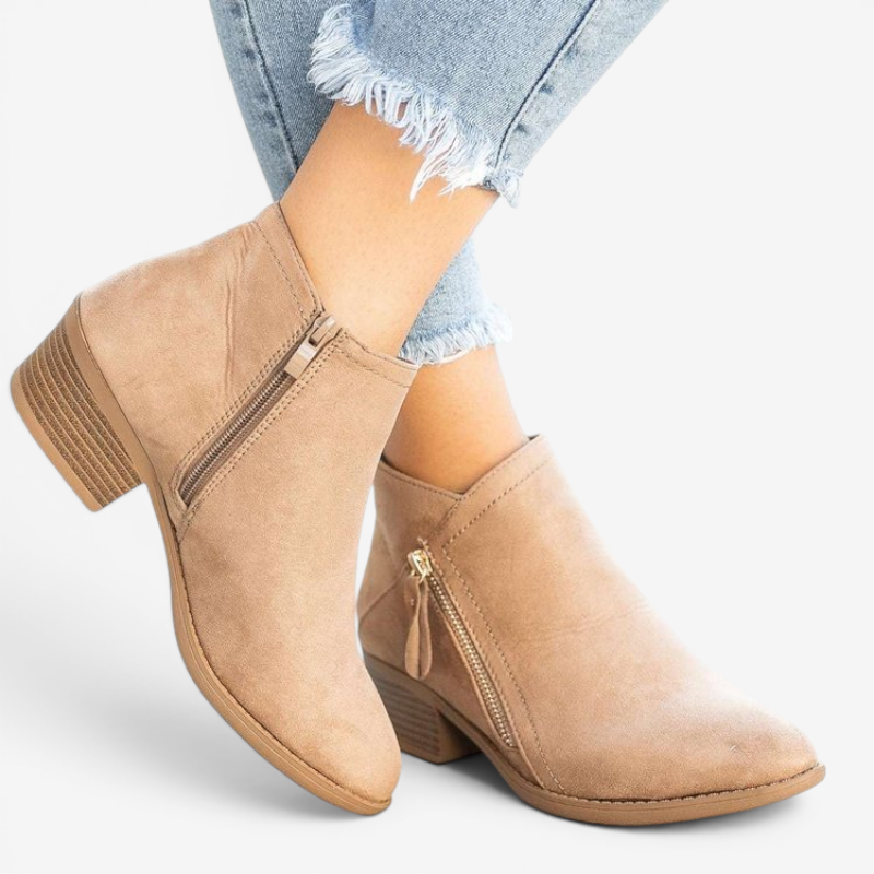 Bottines Femme – Aspect Daim, Zip Latéral