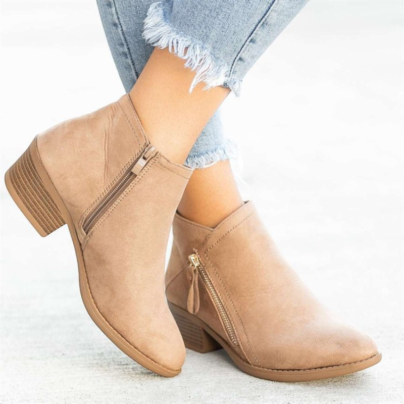 Bottines Femme – Aspect Daim, Zip Latéral