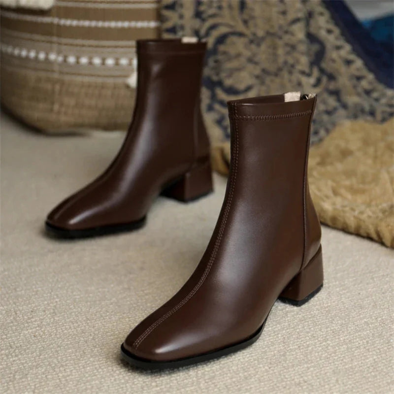 Bottines Femme – Bout Carré, Talon Bloc