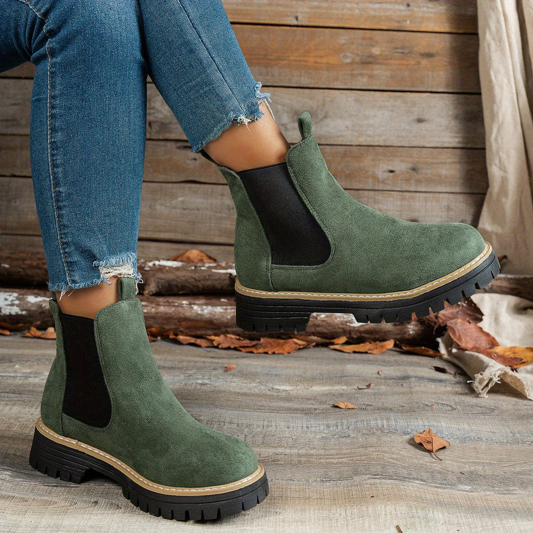 Bottines Femme – Chelsea Plateforme Crantée Bout Rond, Talon Bloc