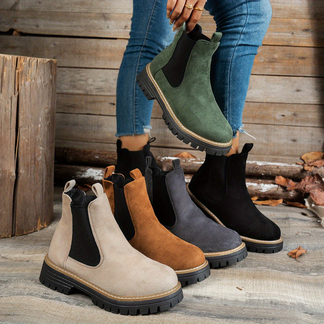 Bottines Femme – Chelsea Plateforme Crantée Bout Rond, Talon Bloc