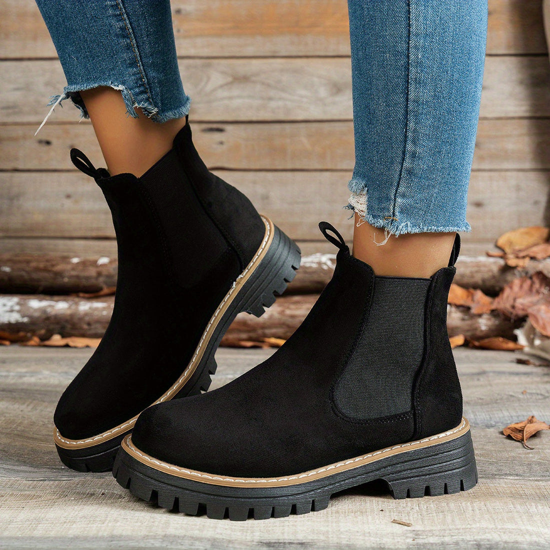 Bottines Femme – Chelsea Plateforme Crantée Bout Rond, Talon Bloc