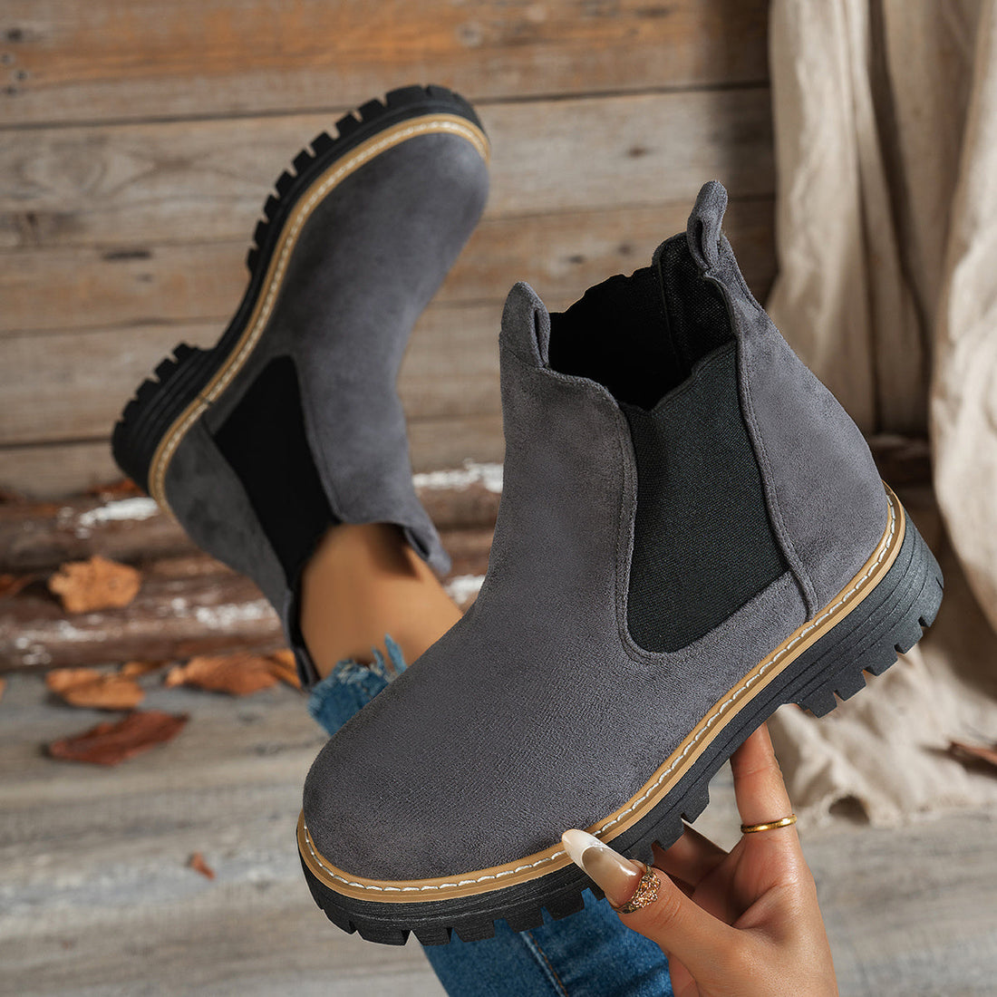 Bottines Femme – Chelsea Plateforme Crantée Bout Rond, Talon Bloc
