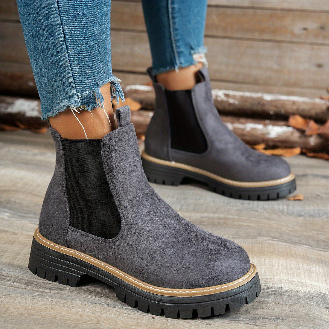 Bottines Femme – Chelsea Plateforme Crantée Bout Rond, Talon Bloc