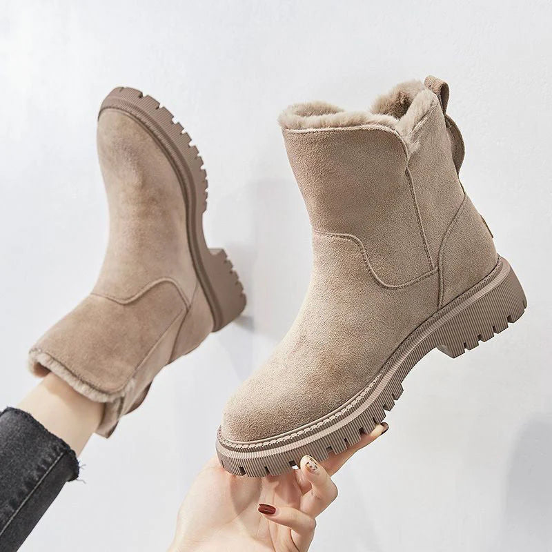 Bottines Femme Fourrées – Aspect Daim, Semelle Crantée