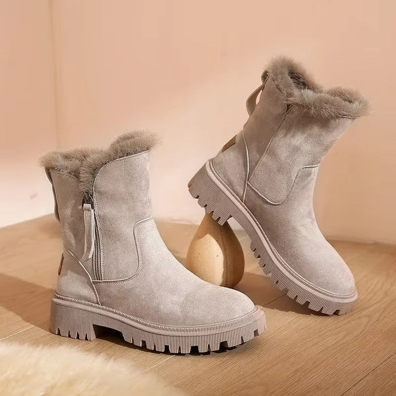 Bottines Fourrées Femme – Zip Latéral, Col Fourrure