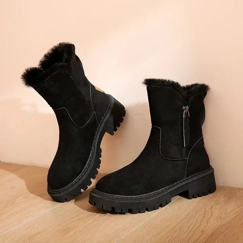 Bottines Fourrées Femme – Zip Latéral, Col Fourrure