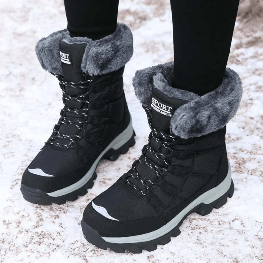 Bottines Femme – Fourrées Lacets Crantée, Talon Bloc