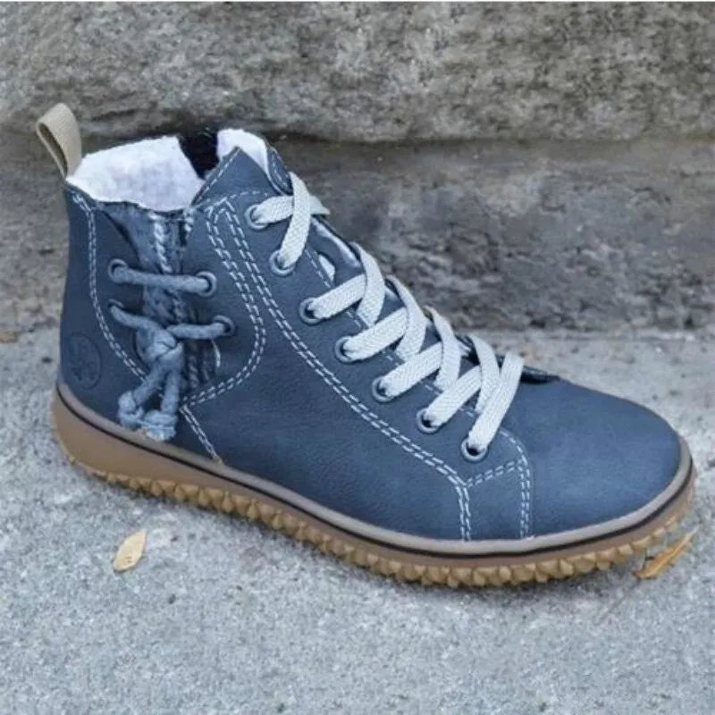 Bottines Femme – Fourrées Lacets, Zip Aspect Cuir Épaisse
