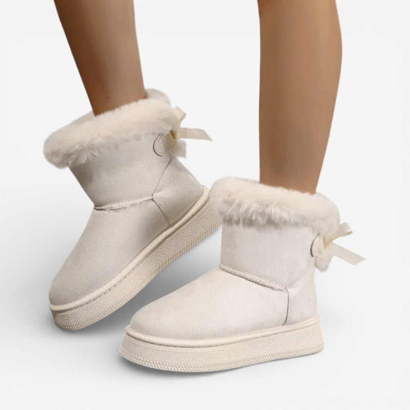 Bottines Fourrées Femme – Mini à Nœud, Semelle Crantée
