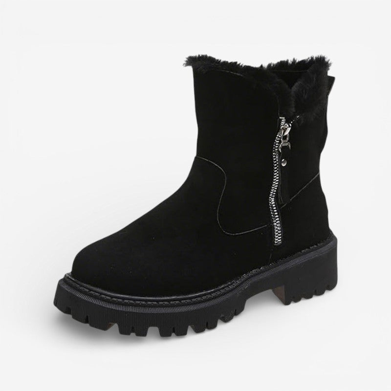 Bottines Fourrées Femme – Zip Latéral, Semelle Crantée
