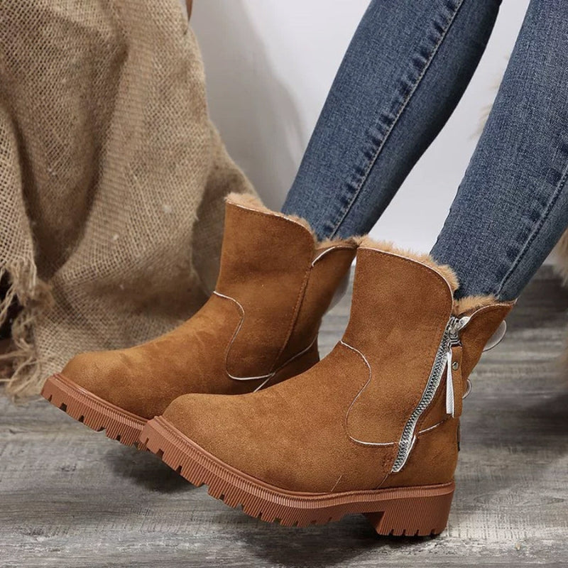 Bottines Fourrées Femme – Zip Latéral, Semelle Crantée