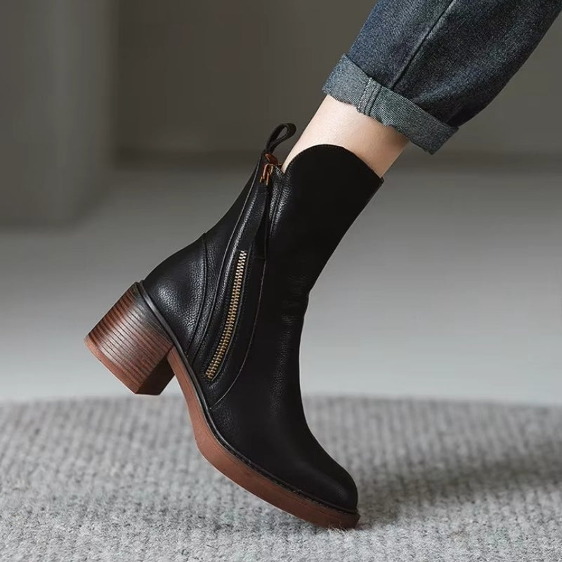 Bottines Femme – Talon Bloc, Zip Arrière